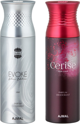 

Ajmal EvokeSilverHim & Cerise Deodorants for Men & Women pack of 2 Deodorant Spray - For Men & Women(400 ml, Pack of 2)