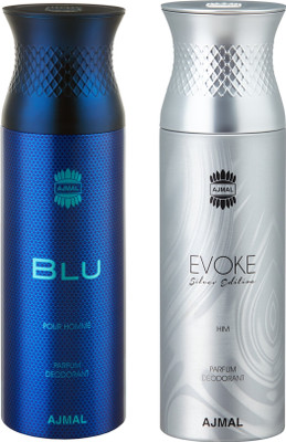 

Ajmal Blu & EvokeSilverHim Deodorants for Men pack of 2 Deodorant Spray - For Men(400 ml, Pack of 2)
