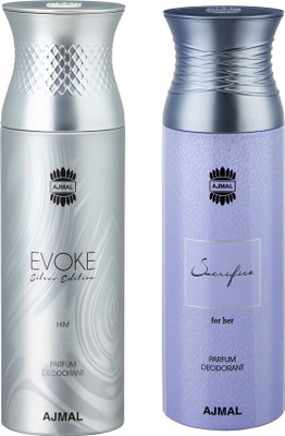 

Ajmal EvokeSilverHim & SacrificeHer Deodorants for Men & Women pack of 2 Deodorant Spray - For Men & Women(400 ml, Pack of 2)