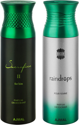 

Ajmal Sacrifice II Him & Raindrops Deodorants for Men & Women pack of 2 Deodorant Spray - For Men & Women(400 ml, Pack of 2)