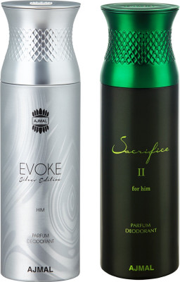 

Ajmal EvokeSilverHim & Sacrifice II Him Deodorants for Men pack of 2 Deodorant Spray - For Men(400 ml, Pack of 2)