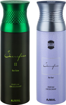 

Ajmal Sacrifice II Him & SacrificeHer Deodorants for Men & Women pack of 2 Deodorant Spray - For Men & Women(400 ml, Pack of 2)
