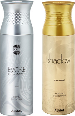 

Ajmal EvokeSilverHim & ShadowHer Deodorants for Men & Women pack of 2 Deodorant Spray - For Men & Women(400 ml, Pack of 2)