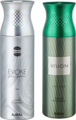 Ajmal EvokeSilverHim & Vision Deodorants for Men pack of 2 Deodorant Spray - For Men(400 ml, Pack of 2)