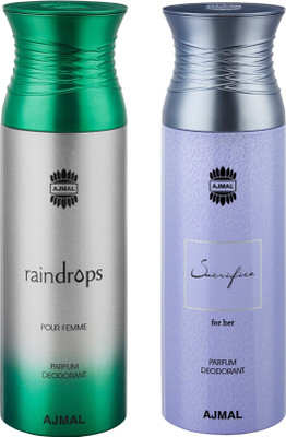 

Ajmal Raindrops & SacrificeHer Deodorants for Women pack of 2 Deodorant Spray - For Women(400 ml, Pack of 2)