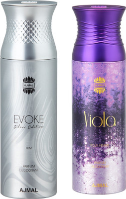 

Ajmal EvokeSilverHim & Viola Deodorants for Men & Women pack of 2 Deodorant Spray - For Men & Women(400 ml, Pack of 2)