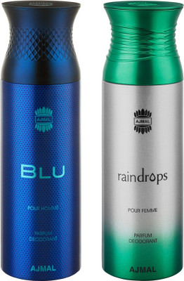 

Ajmal Blu & Raindrops Deodorants for Men & Women pack of 2 Deodorant Spray - For Men & Women(400 ml, Pack of 2)