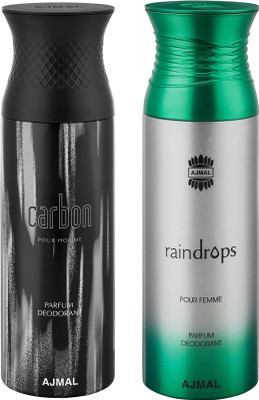 

Ajmal Carbon & Raindrops Deodorants for Men & Women pack of 2 Deodorant Spray - For Men & Women(400 ml, Pack of 2)