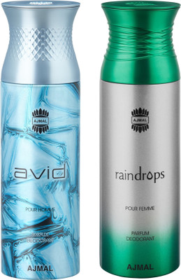 

Ajmal Avid & Raindrops Deodorants for Men & Women pack of 2 Deodorant Spray - For Men & Women(400 ml, Pack of 2)
