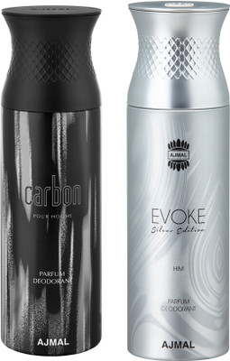 Ajmal Carbon & EvokeSilverHim Deodorants for Men pack of 2 Deodorant Spray - For Men(400 ml, Pack of 2)