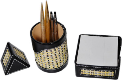 

Knott 3 Compartments Leather Desk Organiser set(Black)