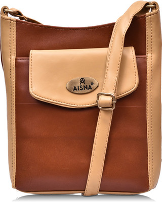 

Aisna Women Casual Beige, Brown Leatherette Sling Bag