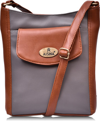 

Aisna Women Formal, Casual Grey, Brown Leatherette Sling Bag, Brown;grey
