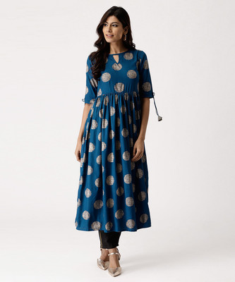 Libas Women Printed Anarkali Kurta (Blue)