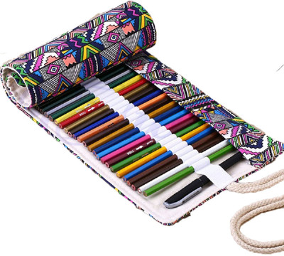 

Desi Rang Roll up Pencil Pouch 48 slots Multipurpose, canvas Art Canvas Pencil Box(Set of 1, Multicolor)