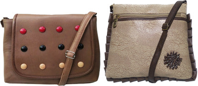 

AZED Collections Girls Casual Brown, Gold Rexine Sling Bag