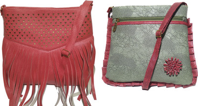 

AZED Collections Girls Casual Red, Green Rexine Sling Bag, Green;red