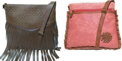 

AZED Collections Girls Casual Brown, Pink Rexine Sling Bag