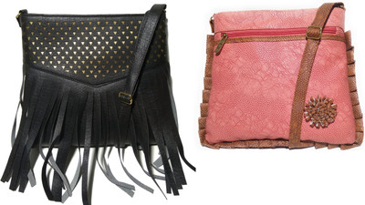 

AZED Collections Girls Casual Black, Pink Rexine Sling Bag