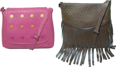 

AZED Collections Girls Casual Pink, Brown Rexine Sling Bag, Brown;pink