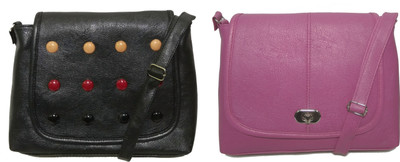 

AZED Collections Girls Casual Black, Pink Rexine Sling Bag