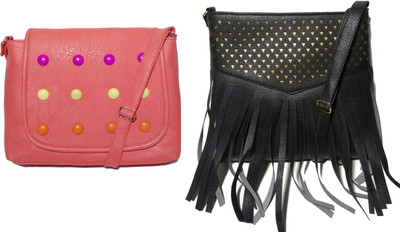 

AZED Collections Girls Casual Orange, Black Rexine Sling Bag, Black;orange