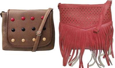 AZED Collections Girls Casual Brown, Red Rexine Sling Bag