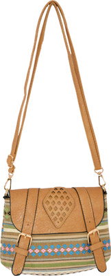 

minaar Women Evening/Party, Casual, Formal Beige Leatherette, Canvas Sling Bag