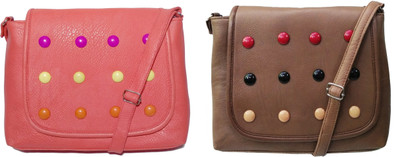 AZED Collections Girls Casual Orange, Brown Rexine Sling Bag, Brown;orange
