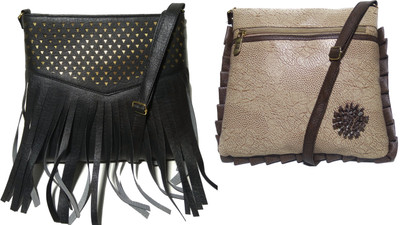 

AZED Collections Girls Casual Black, Gold Rexine Sling Bag