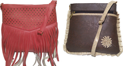 

AZED Collections Girls Casual Red, Brown Rexine Sling Bag, Brown;red