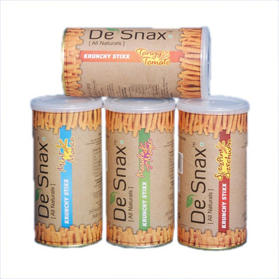 

Desnax Krunchy Stixx - Combo Pack of Tangy Tomato, Mint Mania, Masala Magic & Sizzlin Szechuan(Pack of 4)(100 g, Pack of 4)