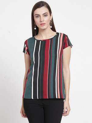 DARZI Casual Short Sleeve Striped Women Multicolor Top