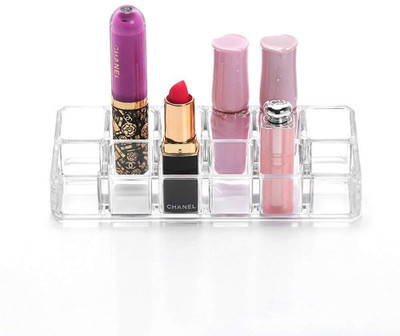 

House of Quirk Cosmetic Make Up Clear Acrylic Lipstick Nail Paint Organizer with 12 Sections Jewellery Oragnizer, Lipstick Organizer Vanity Box(Clear)