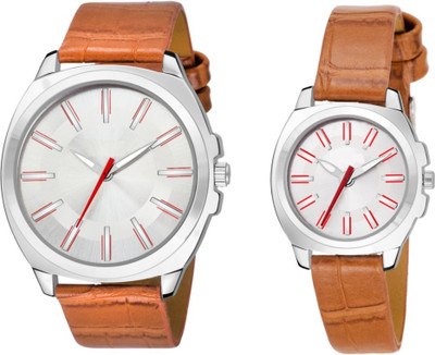 

Celora AV-120 Unique Silver Dial Leather Strap Combo Premium Watch - For Couple