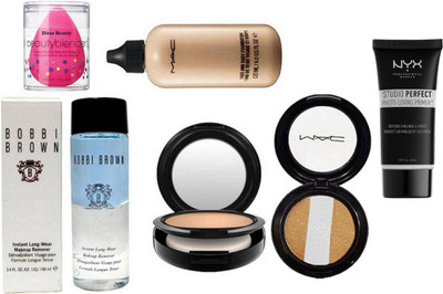 

divas beauty Sponge Puff, Bobbi Brown Makeup Remover Instant Longwear & Mac Face & Body Foundation & Sudio Fix Compact, Eyeshadow Fard A Joues Miniralize, NYX Studio Perfect Photo-Loving Face Primer Gel 30 ml(Set of 6)