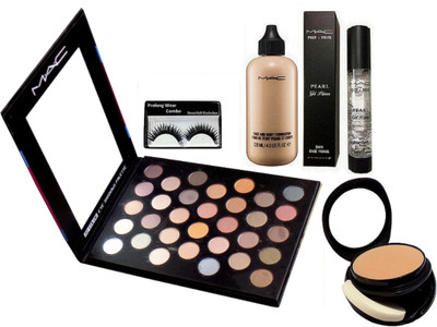 

Pro longwear combo Eyelashes, MAC 32 Eyeshadow Palette, Face & Body Foundation, Prep+Prime Pearl Gel Primer, Two Way Compact(Set of 5)