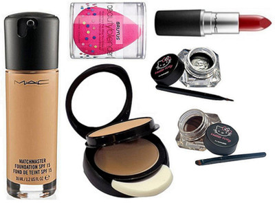 

brutus Sponge Puff, Mac Matchmaster Liquid Foundation, Hello kitty Two Way Eyeliner, Two way Eyeliner, Matte Finish Lipstick(Set of 5)