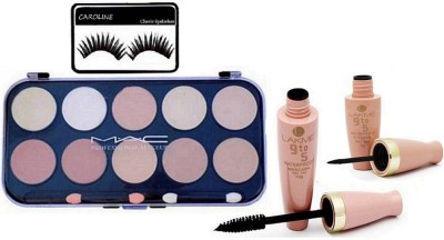 

CAROLINE Eyelashes, 10 Shade Concealer Palette, Waterproof Eyeliner & Mascara(Set of 4)