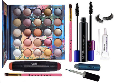 

Ultimate Make Up Brush 2 With Mac 25 Shade Eyeshadow Palette, Double Shade Corrector Conter Stick, Haute And Naughty Double Effect Mascara, Gliter Eyeliner, Eyelashes With Eyelashes Glue(Set of 8)