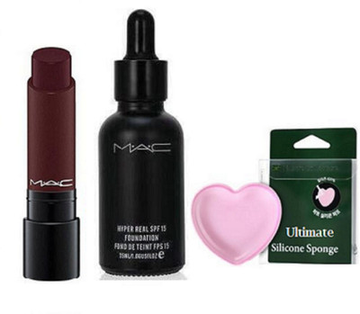 

Ultimate Silicon Puff With mac hyper Real Foundation & Liptensity Lipstick(Set of 3)