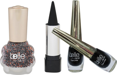 

Belle Pack of 1 nail paint, 2 eye liners and 1 kajal(Set of 4)