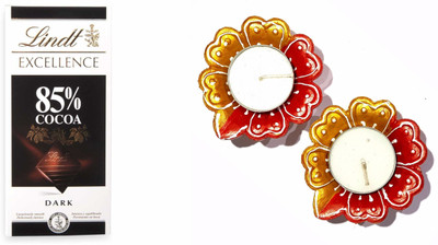 

Lindt Diwali Combo of Excellence Dark 85% Cocoa Chocolate 100gm with 2 Pcs of Handmade Diyas Combo(3)
