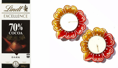 

Lindt Diwali Combo of Excellence Dark 70% Cocoa Chocolate 100gm with 2 Pcs of Handmade Diyas Combo(3)
