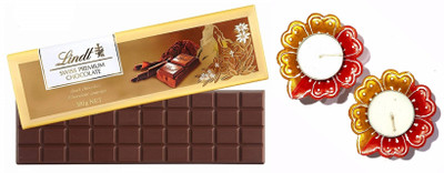 

Lindt Diwali Combo of Swiss premium Gold Dark Surfin Chocolate 300gm with 2 Pcs of Handmade Diyas Combo(3)