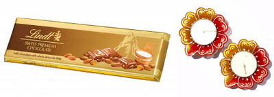

Lindt Diwali Combo of Swiss premium Gold Almond Milk Chocolate 300gm with 2 Pcs of Handmade Diyas Combo(3)