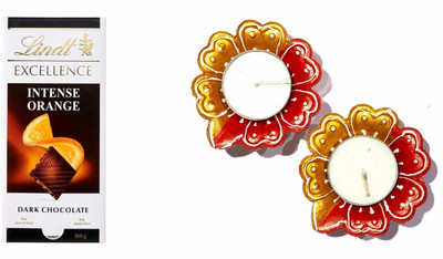 

Lindt Diwali Combo of Excellence Orange Intense Dark Chocolate 100gm with 2 Pcs of Handmade Diyas Combo(3)