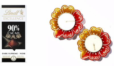 

Lindt Diwali Combo of Excellence Dark 90% Cocoa Chocolate 100gm with 2 Pcs of Handmade Diyas Combo(3)