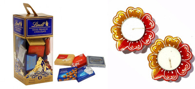 

Lindt Diwali Combo of Swiss premium Assorted Naps Chocolate 350gm with 2 Pcs of Handmade Diyas Combo(3)