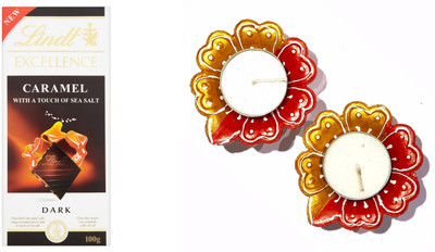 

Lindt Diwali Combo of Excellence Caramel Dark chocolate 100gm with 2 Pcs of Handmade Diyas Combo(3)